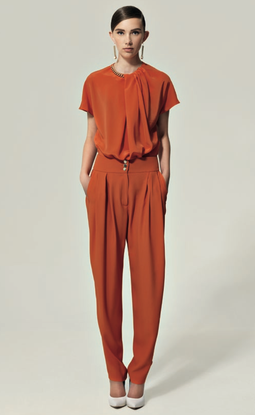 Orange silk trousers