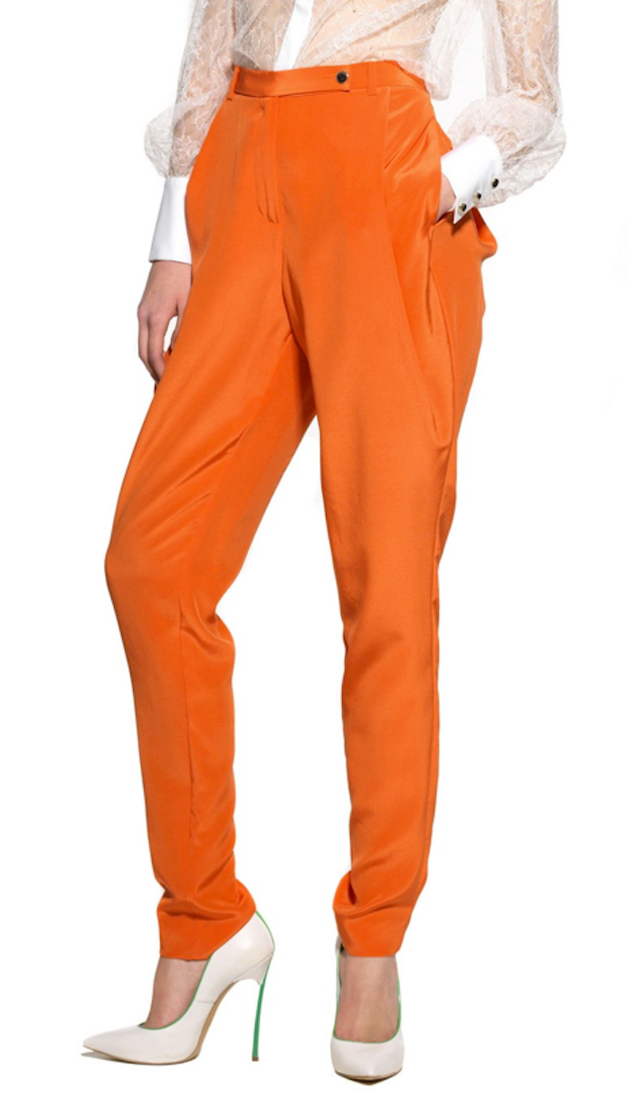 Orange silk trousers