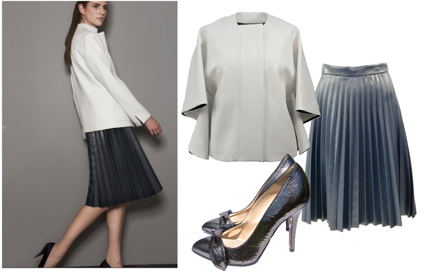 Pleated skirt made of imitation leather in anthracite grey