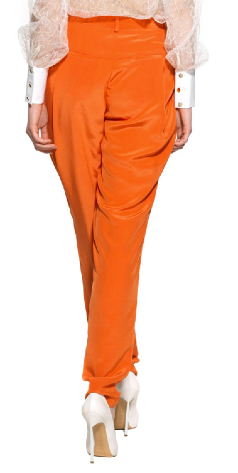 Orange silk trousers