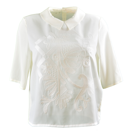 White silk and crepe de chine blouse